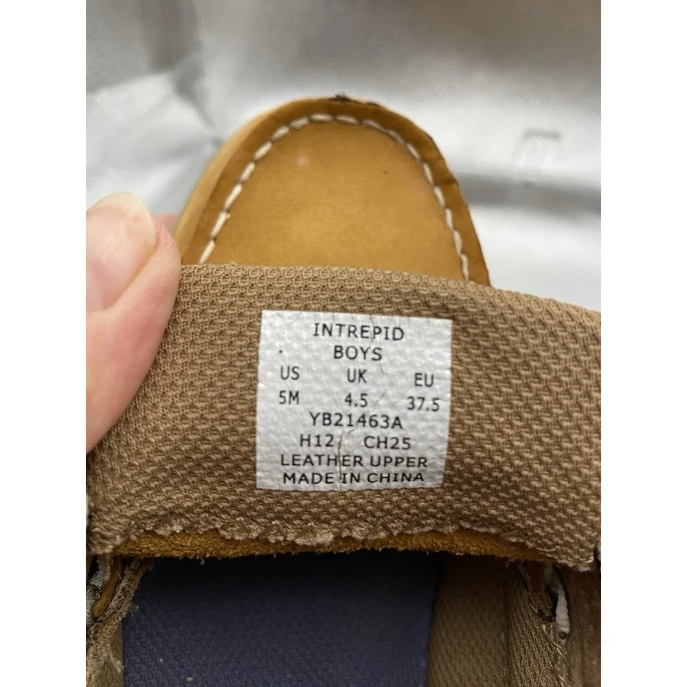 Sperry Top-Sider Intrepid Boys Boat Shoe Brown Leather‎ Lace Up Non-Slip Size 5M